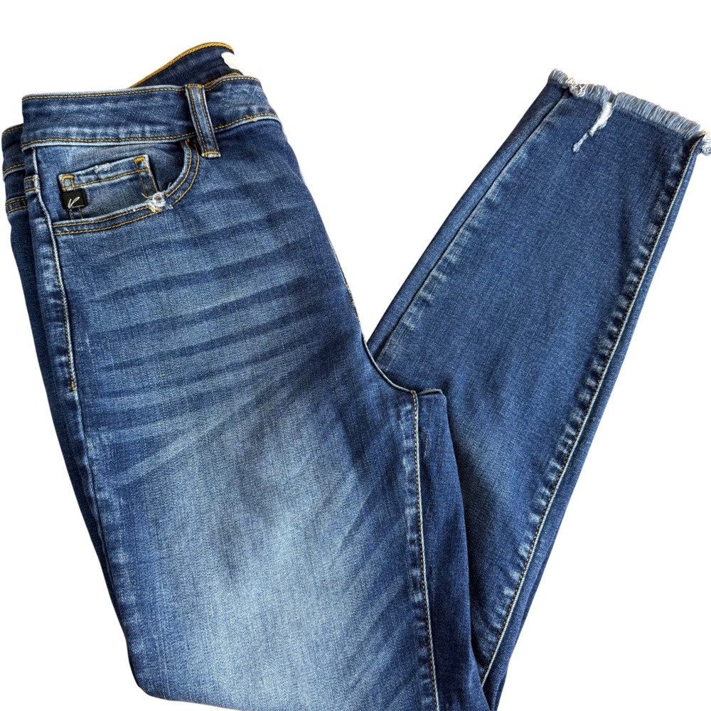 KanCan Jeans Womens Mid Rise Skinny Ankle Frayed‎ Hem Dark Wash Button Fly